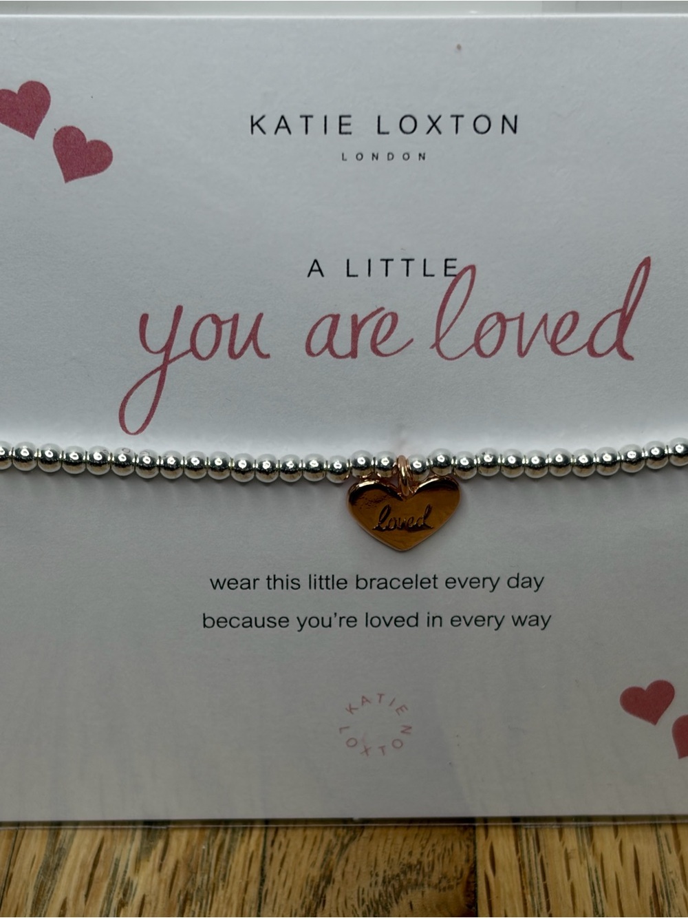 Katie Loxton Silver Beaded Bracelet with Gold Heart Charm - "Loved"